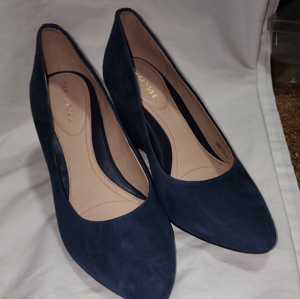 Taryn Rose Dark Blue Suede Heels